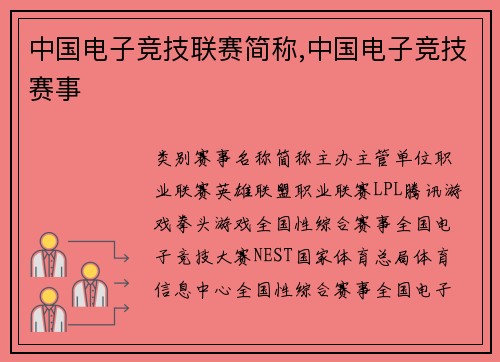 中国电子竞技联赛简称,中国电子竞技赛事